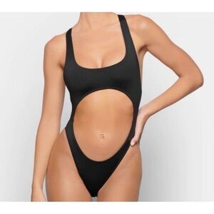 SKIMS Sleek Black Cut-Out One Piece Swimsuit